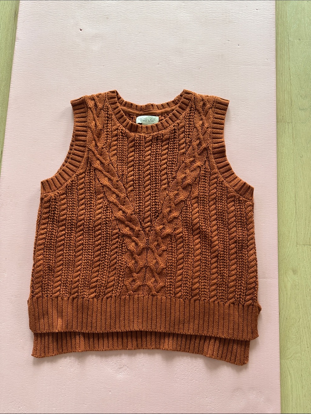 Rachel Zoe Cable Knit Sleeveless Sweater Vest - Rust Orange